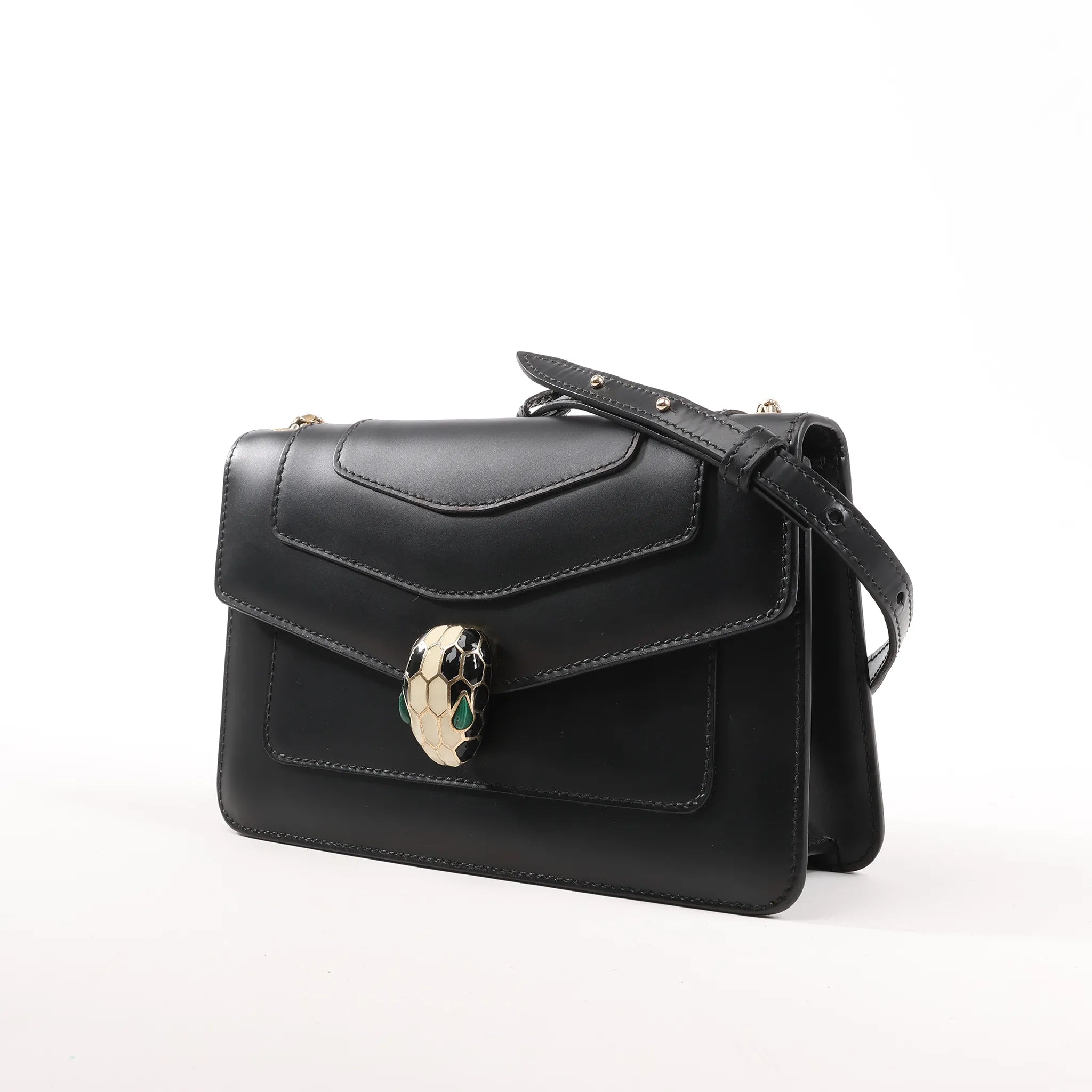 BVLGARI Serpenti Forever Leather Chain Shoulder Bag in Black