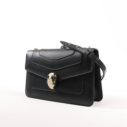 BVLGARI Serpenti Forever Leather Chain Shoulder Bag in Black