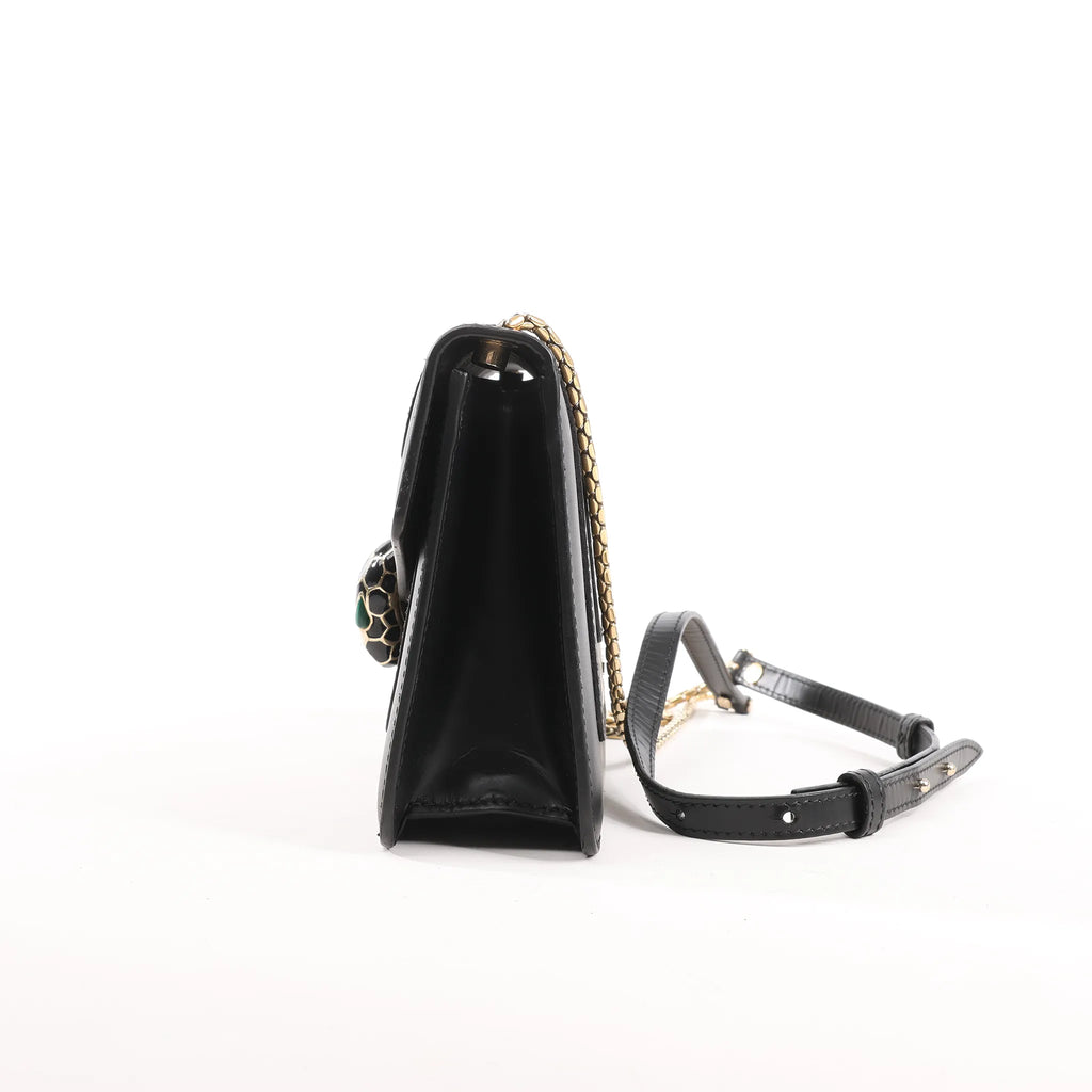 BVLGARI Serpenti Forever Leather Chain Shoulder Bag in Black