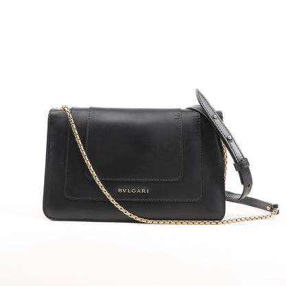 BVLGARI Serpenti Forever Leather Chain Shoulder Bag in Black