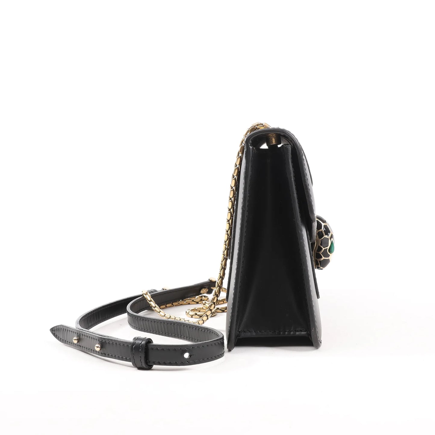 BVLGARI Serpenti Forever Leather Chain Shoulder Bag in Black