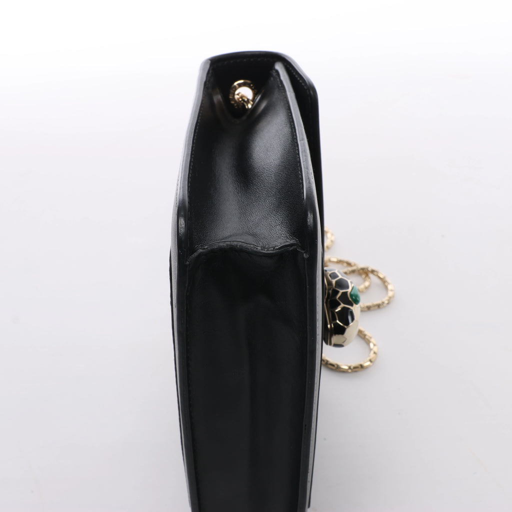 Bvlgari Serpenti Forever Leather Chain Shoulder Bag in Black