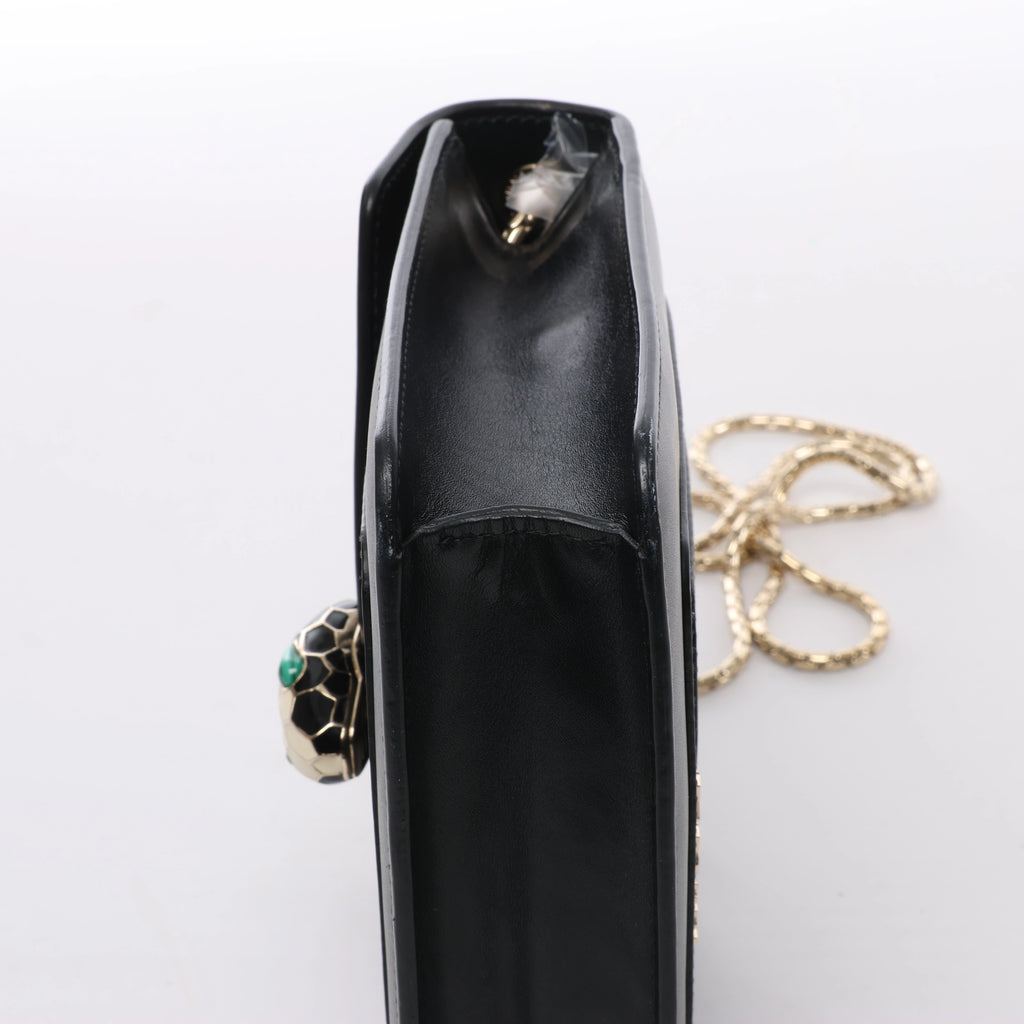 Bvlgari Serpenti Forever Leather Chain Shoulder Bag in Black
