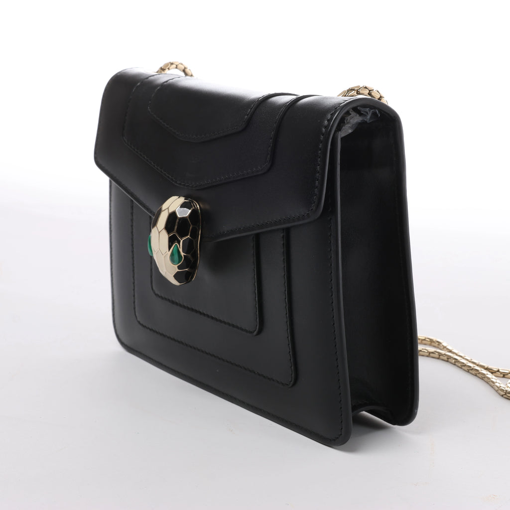 Bvlgari Serpenti Forever Leather Chain Shoulder Bag in Black