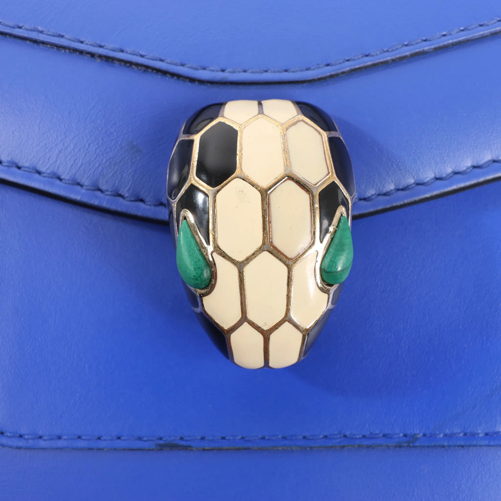 BVLGARI Serpenti Forever Leather Chain Shoulder Bag in Blue