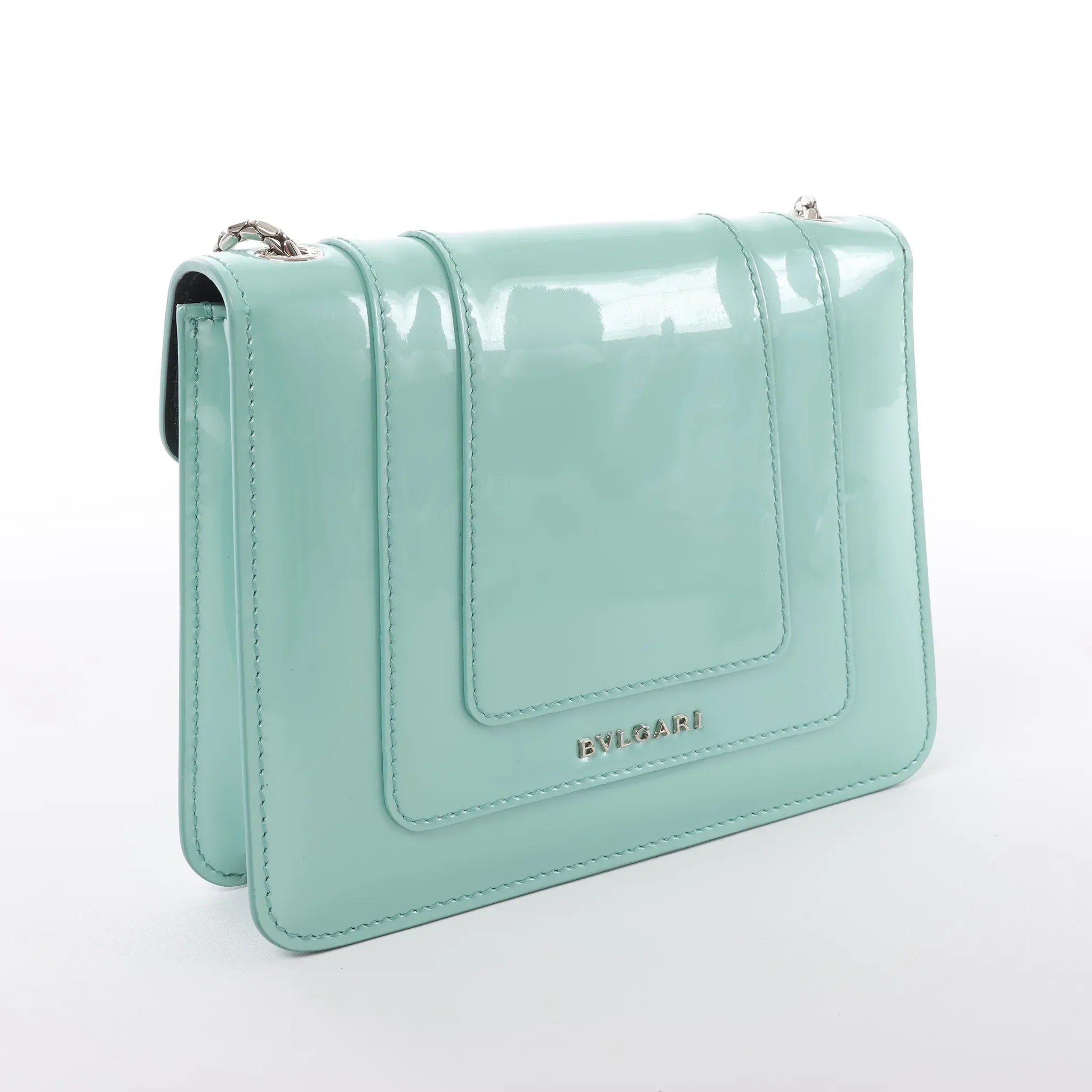 BVLGARI Serpenti Forever Patent Leather Chain Crossbody Bag in Green