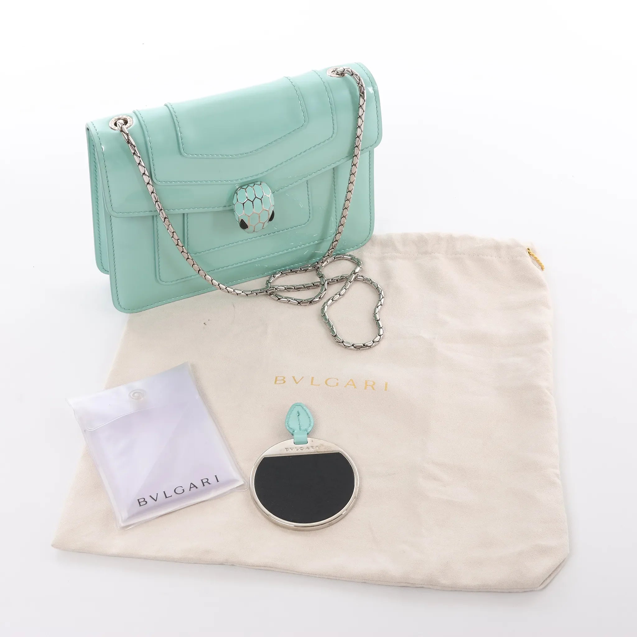 BVLGARI Serpenti Forever Patent Leather Chain Crossbody Bag in Green