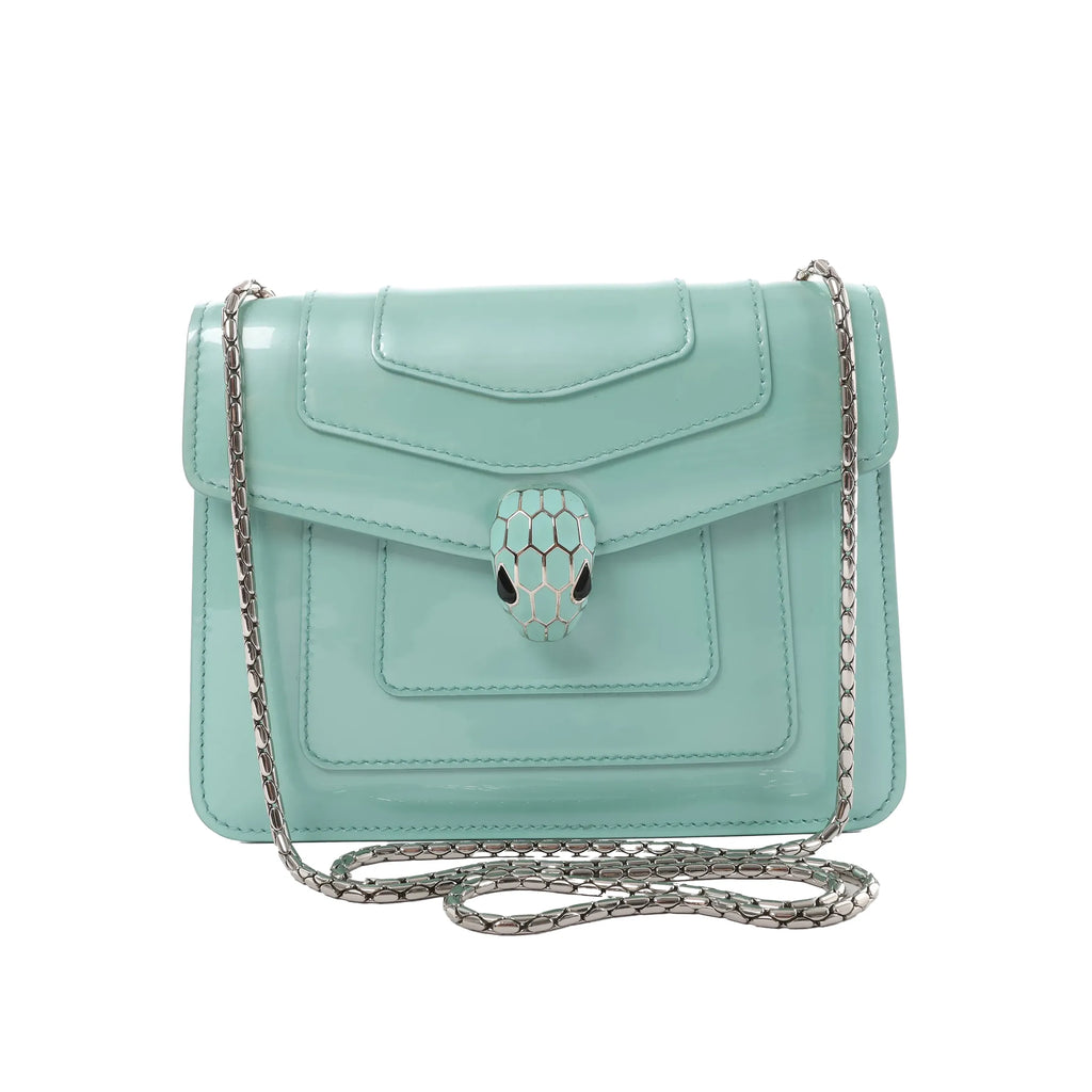 BVLGARI Serpenti Forever Patent Leather Chain Crossbody Bag in Green