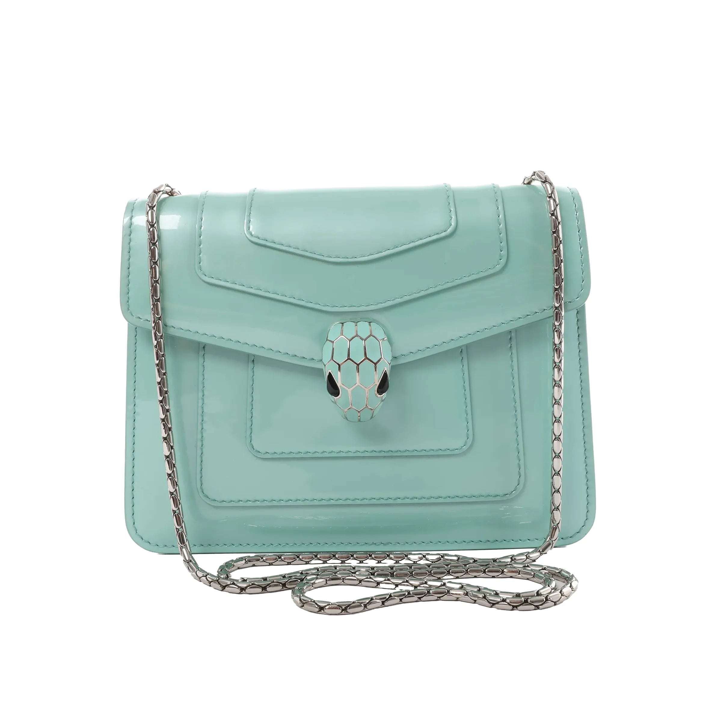 BVLGARI Serpenti Forever Patent Leather Chain Crossbody Bag in Green