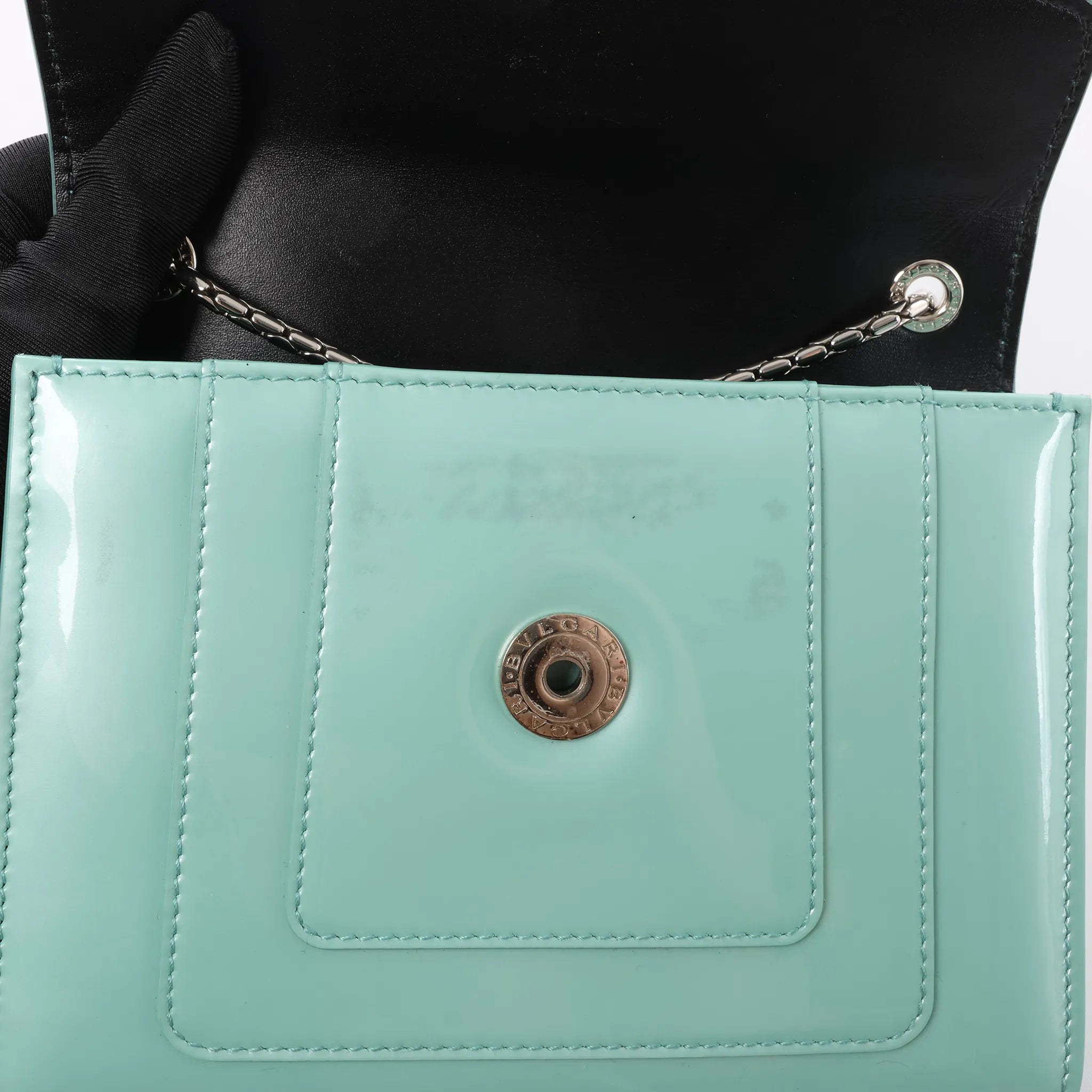 BVLGARI Serpenti Forever Patent Leather Chain Crossbody Bag in Green