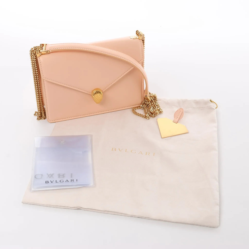 BVLGARI Serpenti Forever Leather Chain Crossbody Bag in Powder Beige