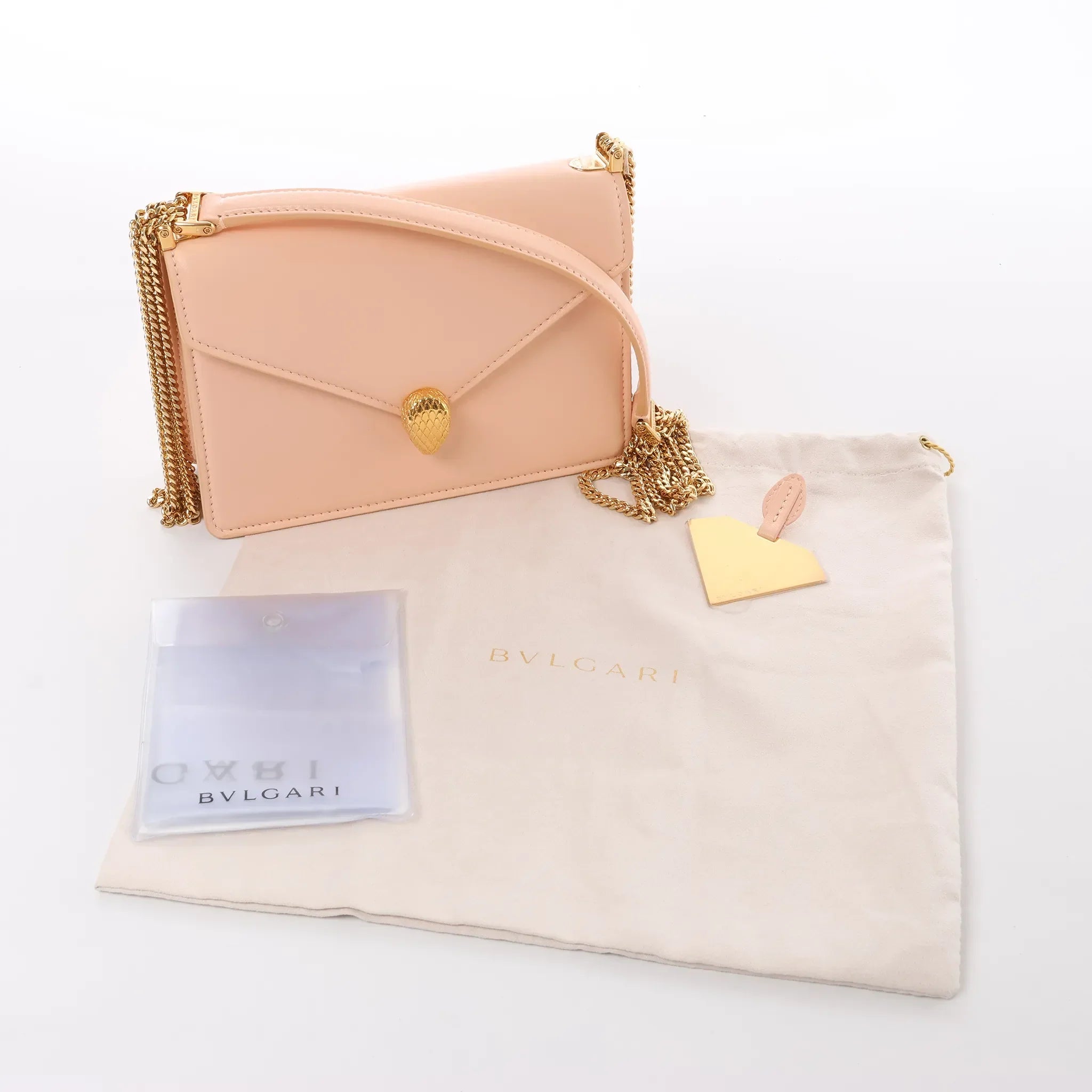 BVLGARI Serpenti Forever Leather Chain Crossbody Bag in Powder Beige