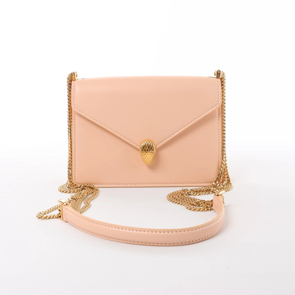 BVLGARI Serpenti Forever Leather Chain Crossbody Bag in Powder Beige