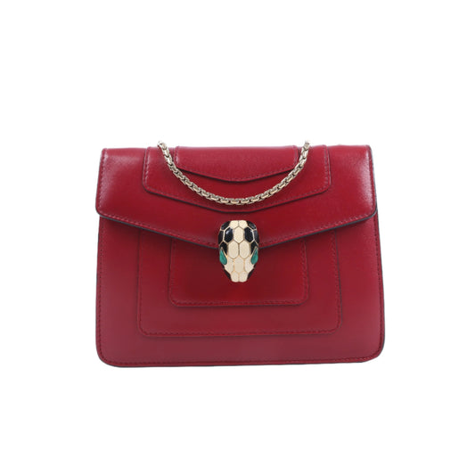 BVLGARI Serpenti Forever Leather Chain Shoulder Bag in Red