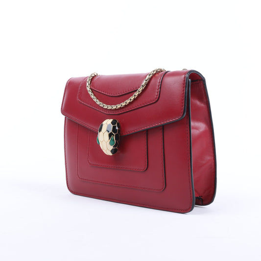 BVLGARI Serpenti Forever Leather Chain Shoulder Bag in Red