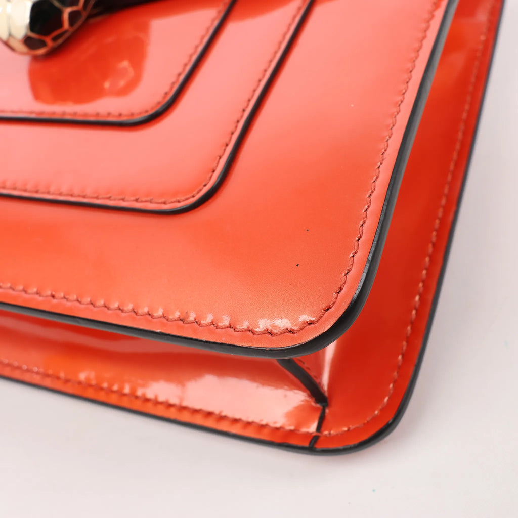 BVLGARI Serpenti Forever Patent Leather Chain Shoulder Bag in Orange