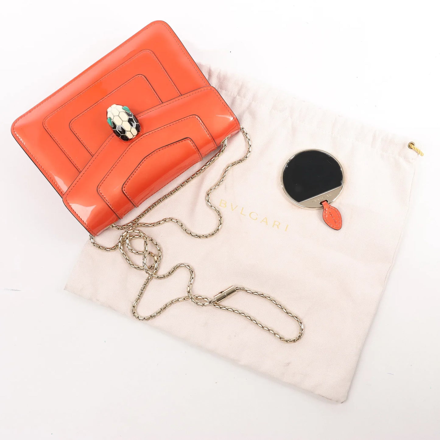 BVLGARI Serpenti Forever Patent Leather Chain Shoulder Bag in Orange