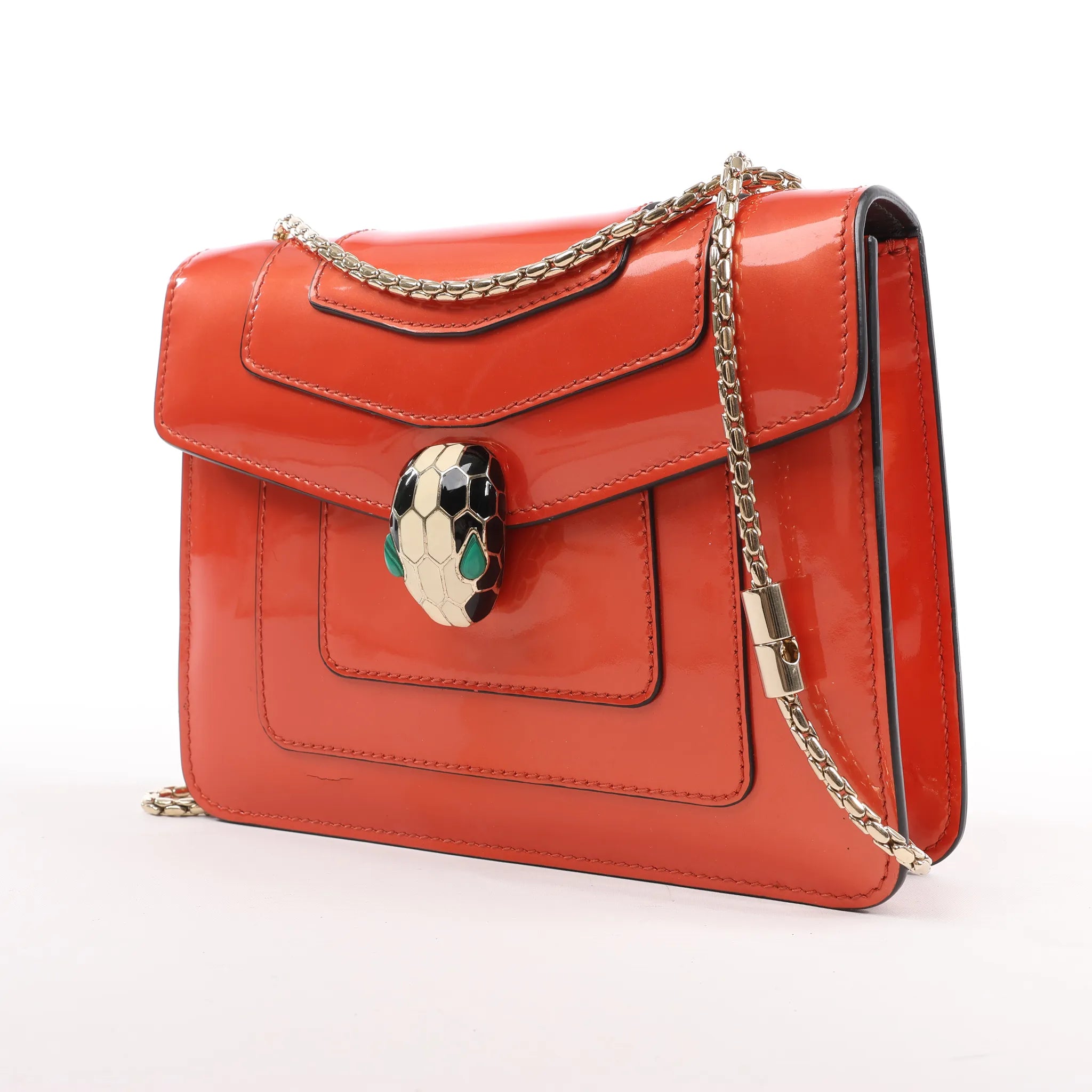 BVLGARI Serpenti Forever Patent Leather Chain Shoulder Bag in Orange