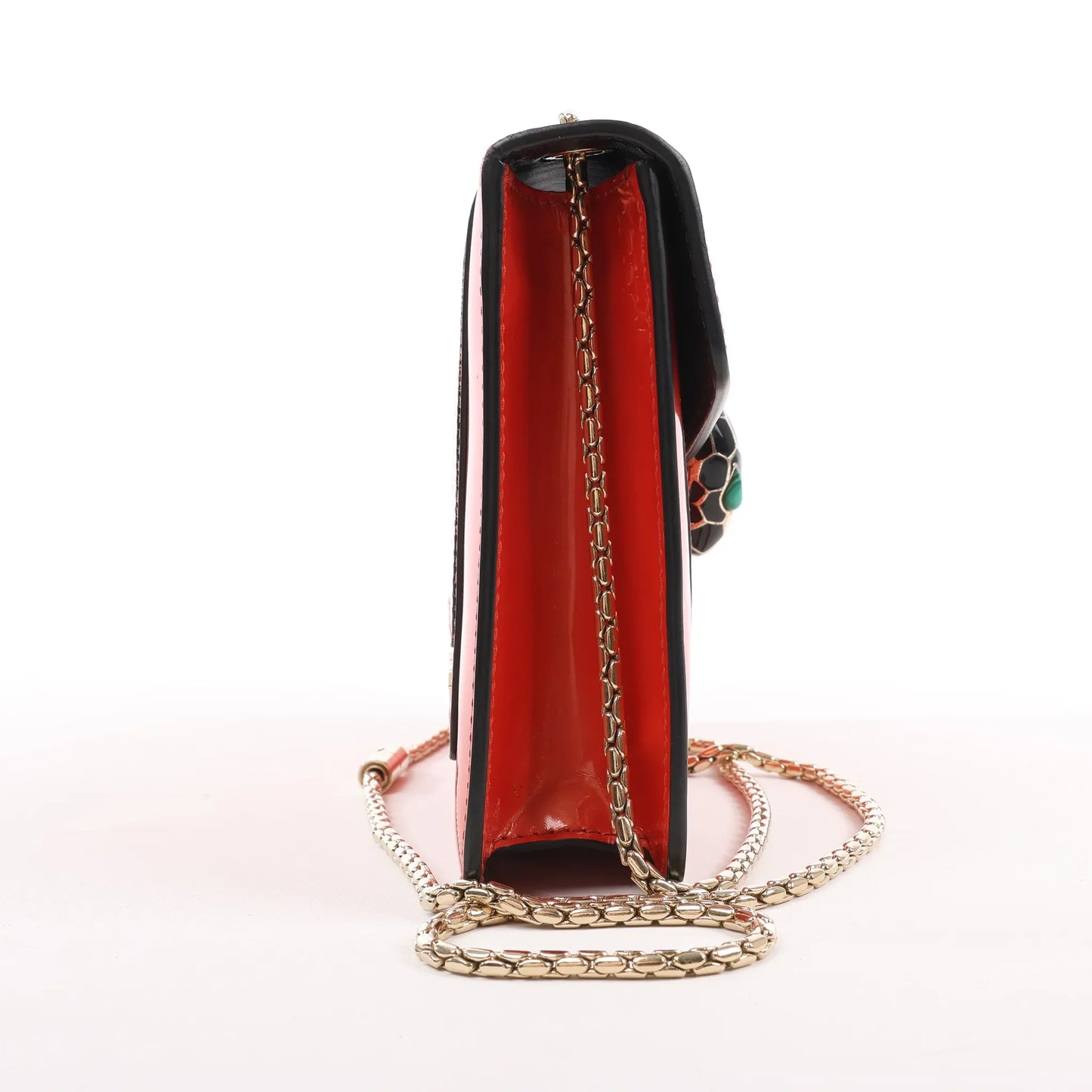 BVLGARI Serpenti Forever Patent Leather Chain Shoulder Bag in Orange