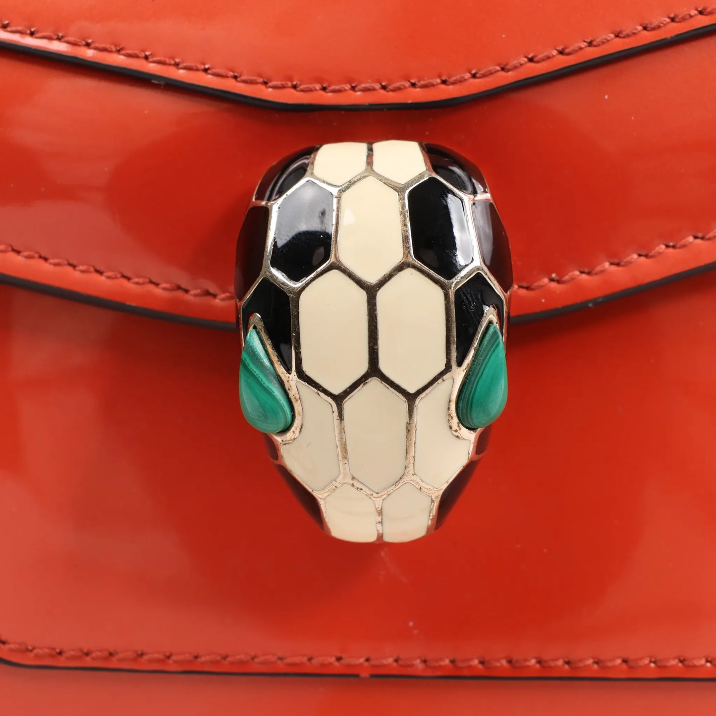 BVLGARI Serpenti Forever Patent Leather Chain Shoulder Bag in Orange