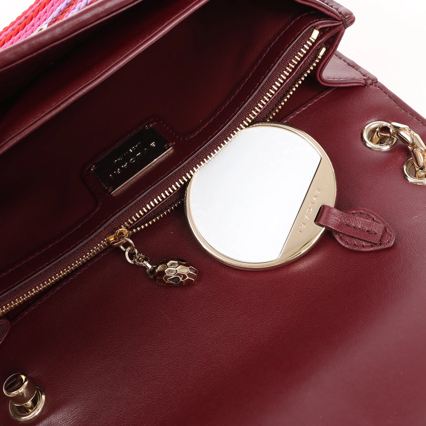 BVLGARI Serpenti Forever Polyester x Leather Chain Shoulder Bag in Pink