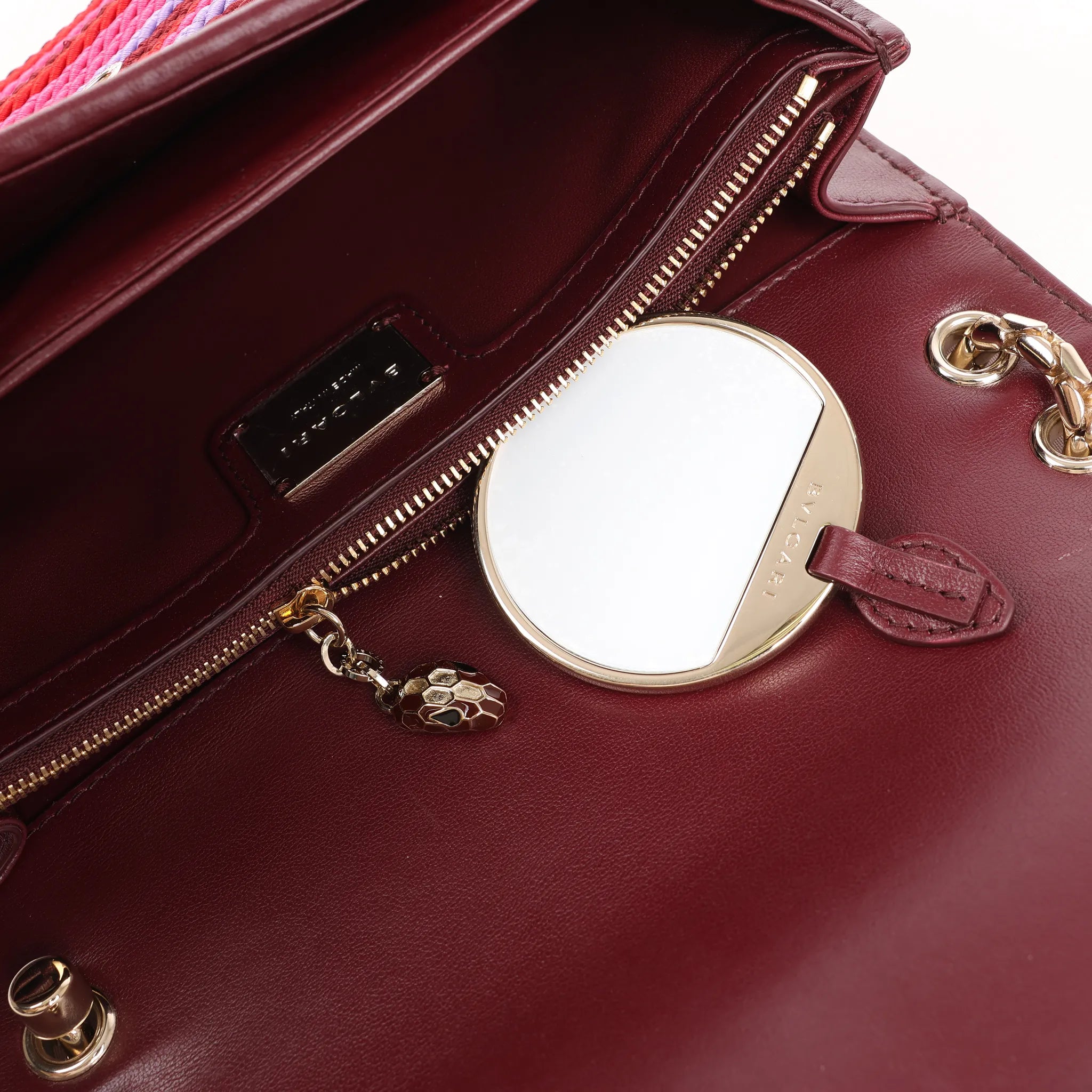 BVLGARI Serpenti Forever Polyester x Leather Chain Shoulder Bag in Pink