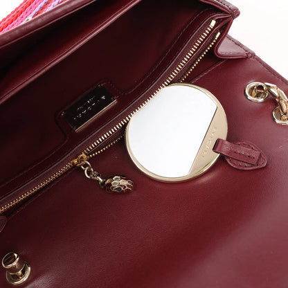 BVLGARI Serpenti Forever Polyester x Leather Chain Shoulder Bag in Pink