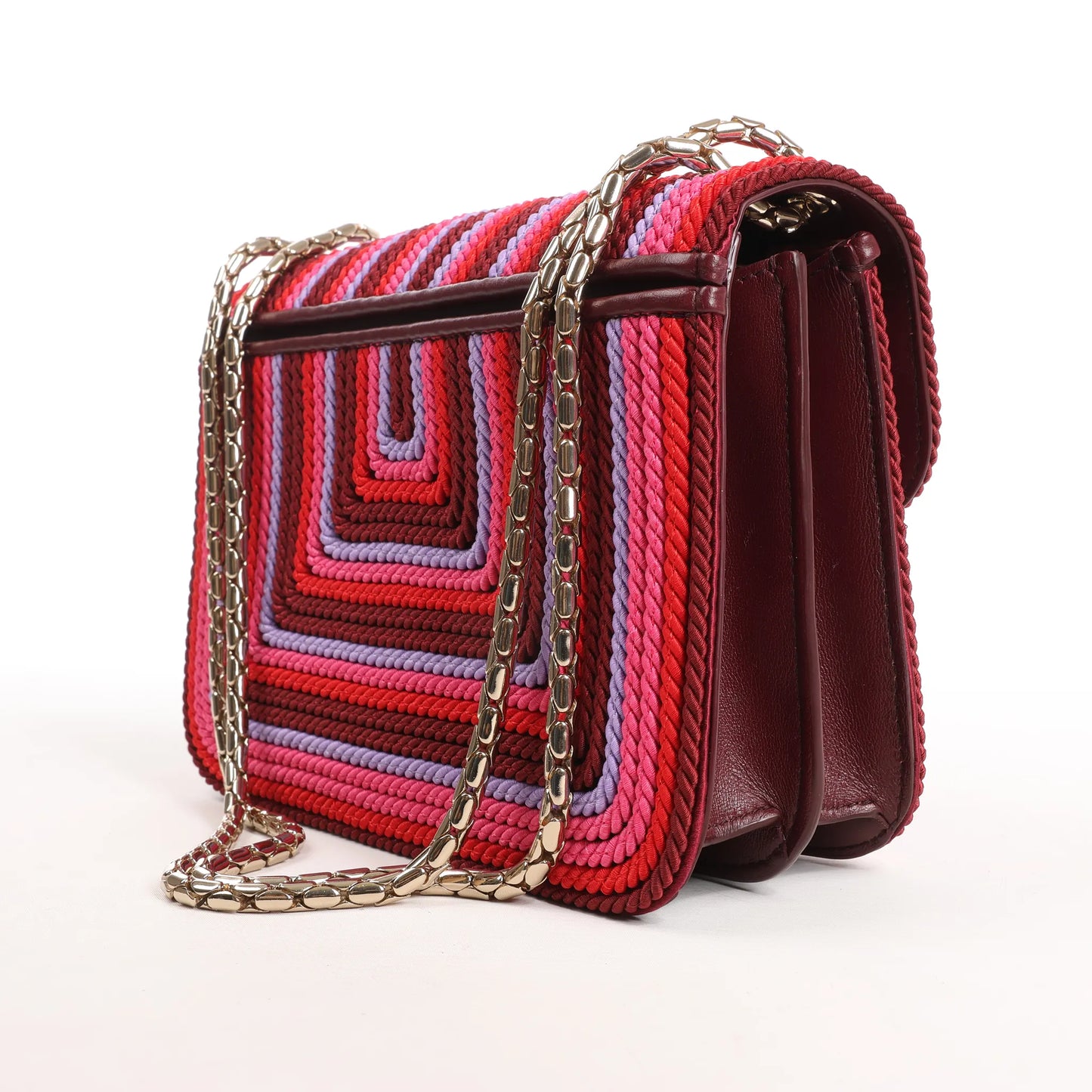 BVLGARI Serpenti Forever Polyester x Leather Chain Shoulder Bag in Pink