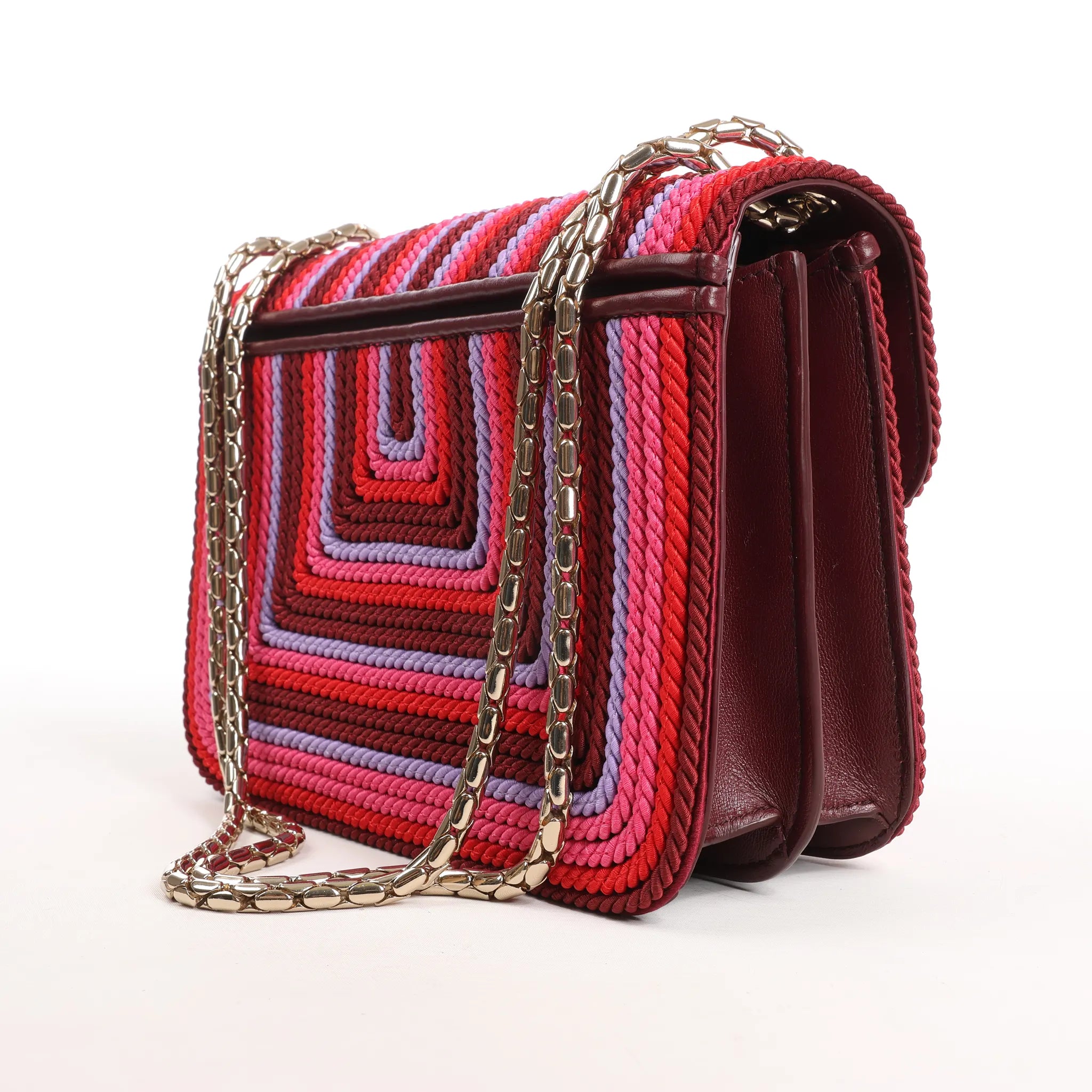 BVLGARI Serpenti Forever Polyester x Leather Chain Shoulder Bag in Pink