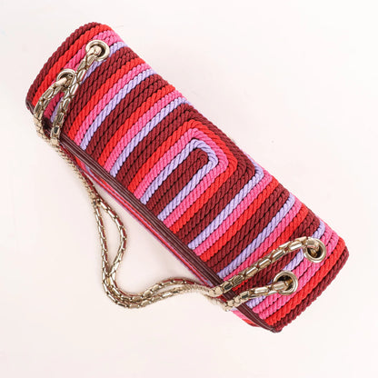 BVLGARI Serpenti Forever Polyester x Leather Chain Shoulder Bag in Pink