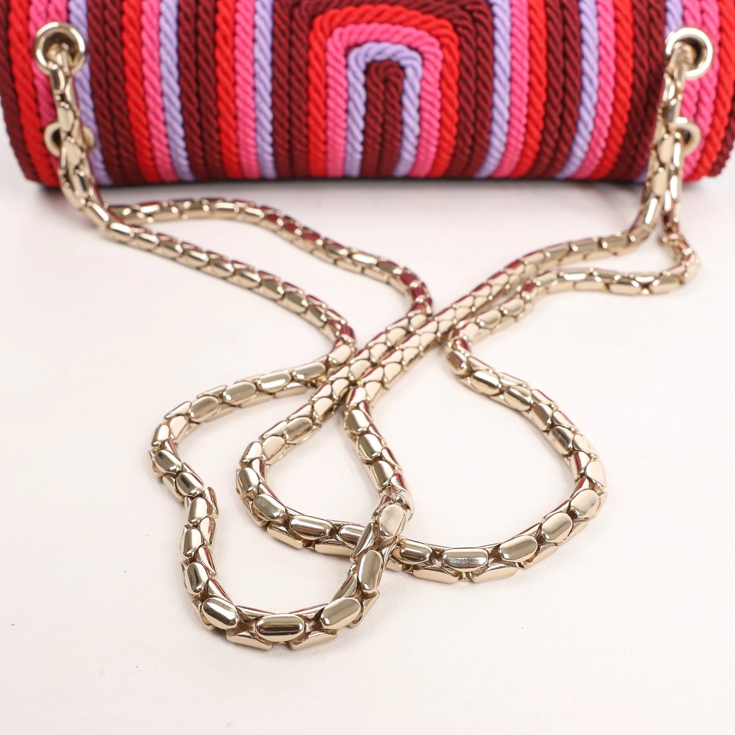 BVLGARI Serpenti Forever Polyester x Leather Chain Shoulder Bag in Pink