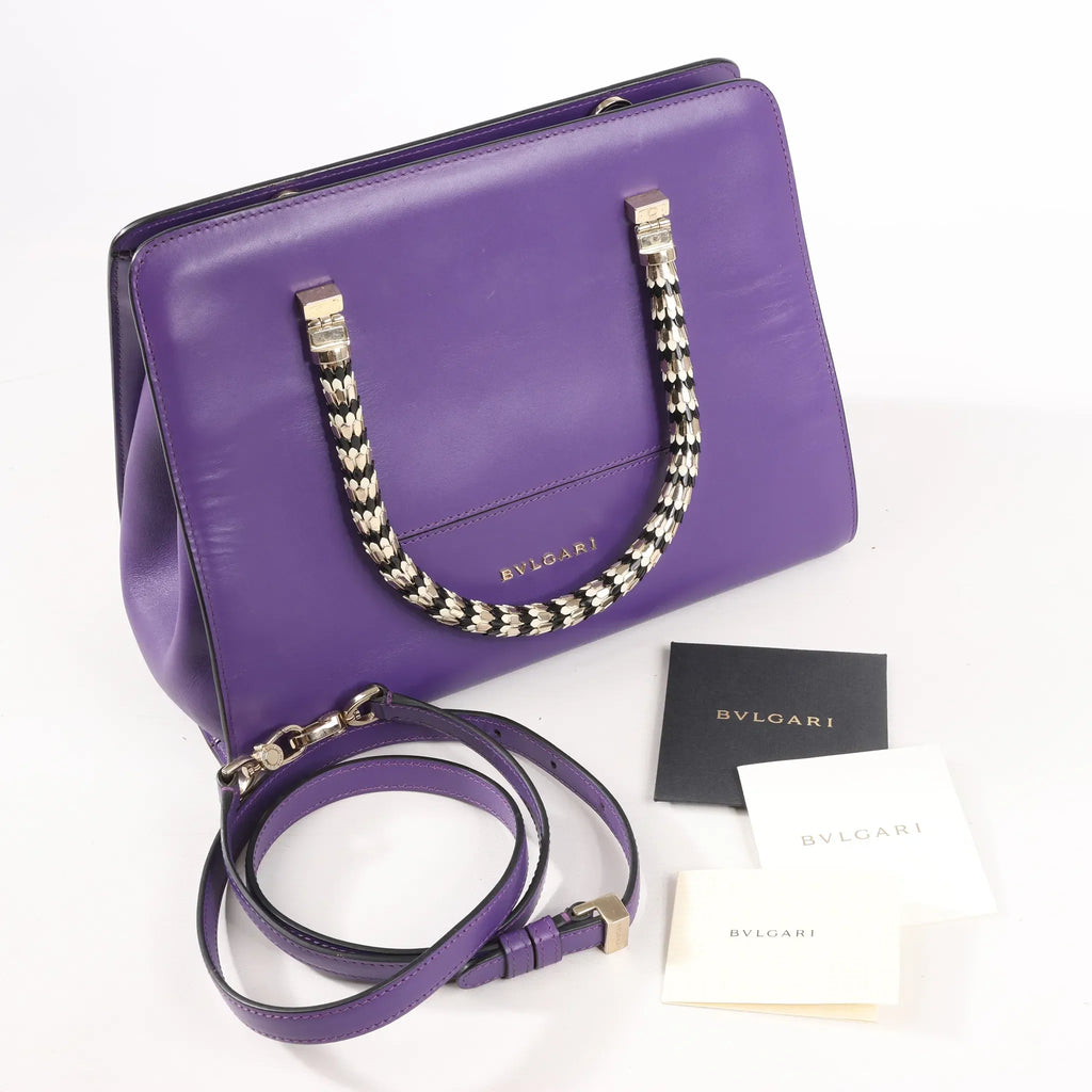 BVLGARI Serpenti Leather 2Way Handbag in Purple