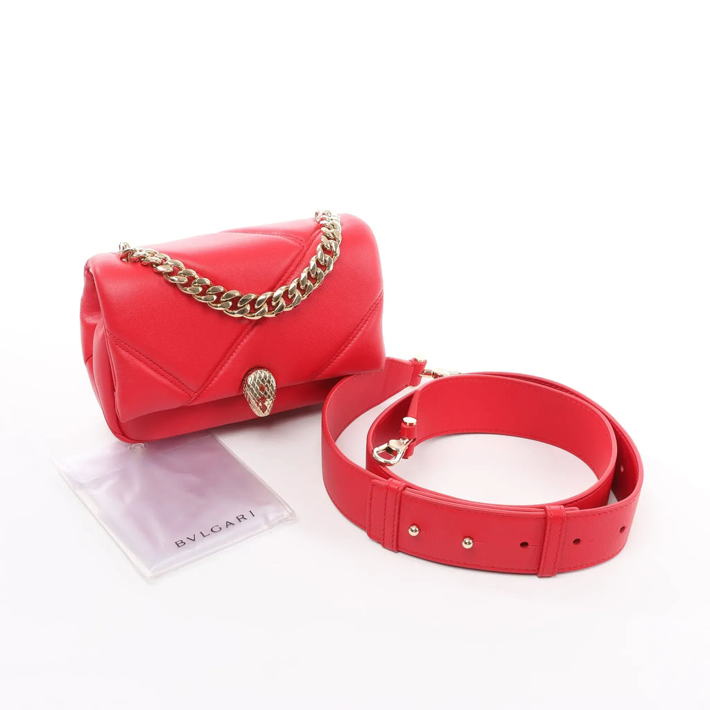 BVLGARI Serpenti Leather Chain Crossbody Bag in Red
