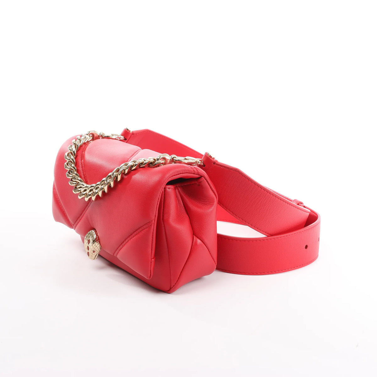BVLGARI Serpenti Leather Chain Crossbody Bag in Red