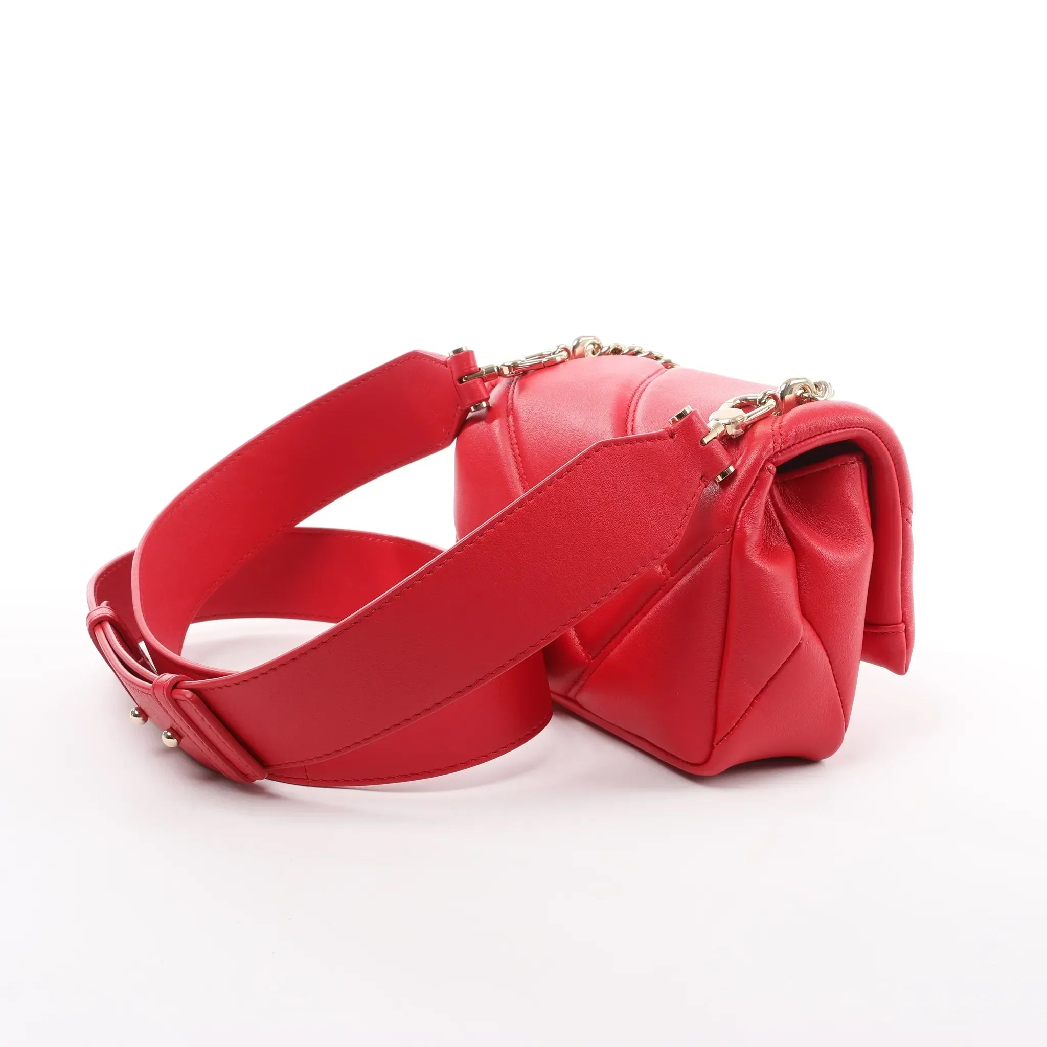 BVLGARI Serpenti Leather Chain Crossbody Bag in Red