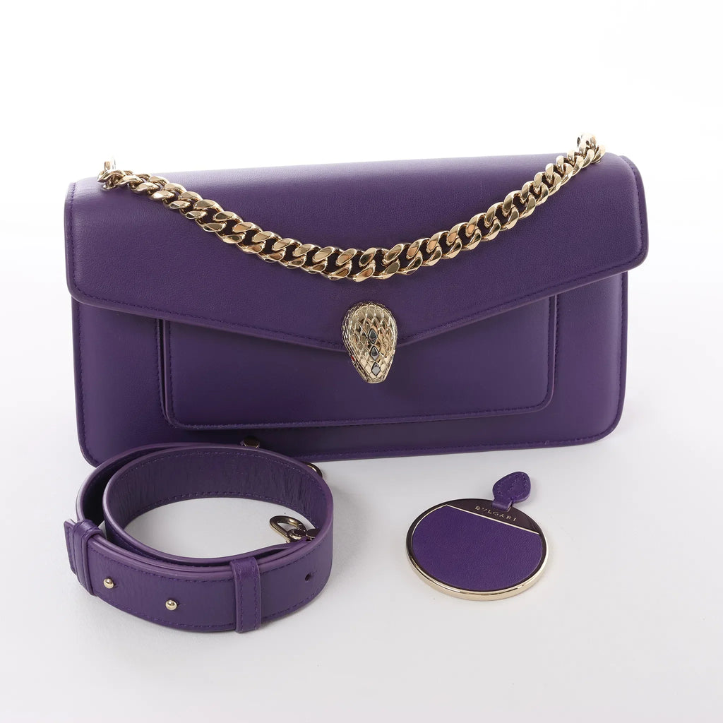 BVLGARI Serpenti Leather 2Way Chain Handbag in Purple
