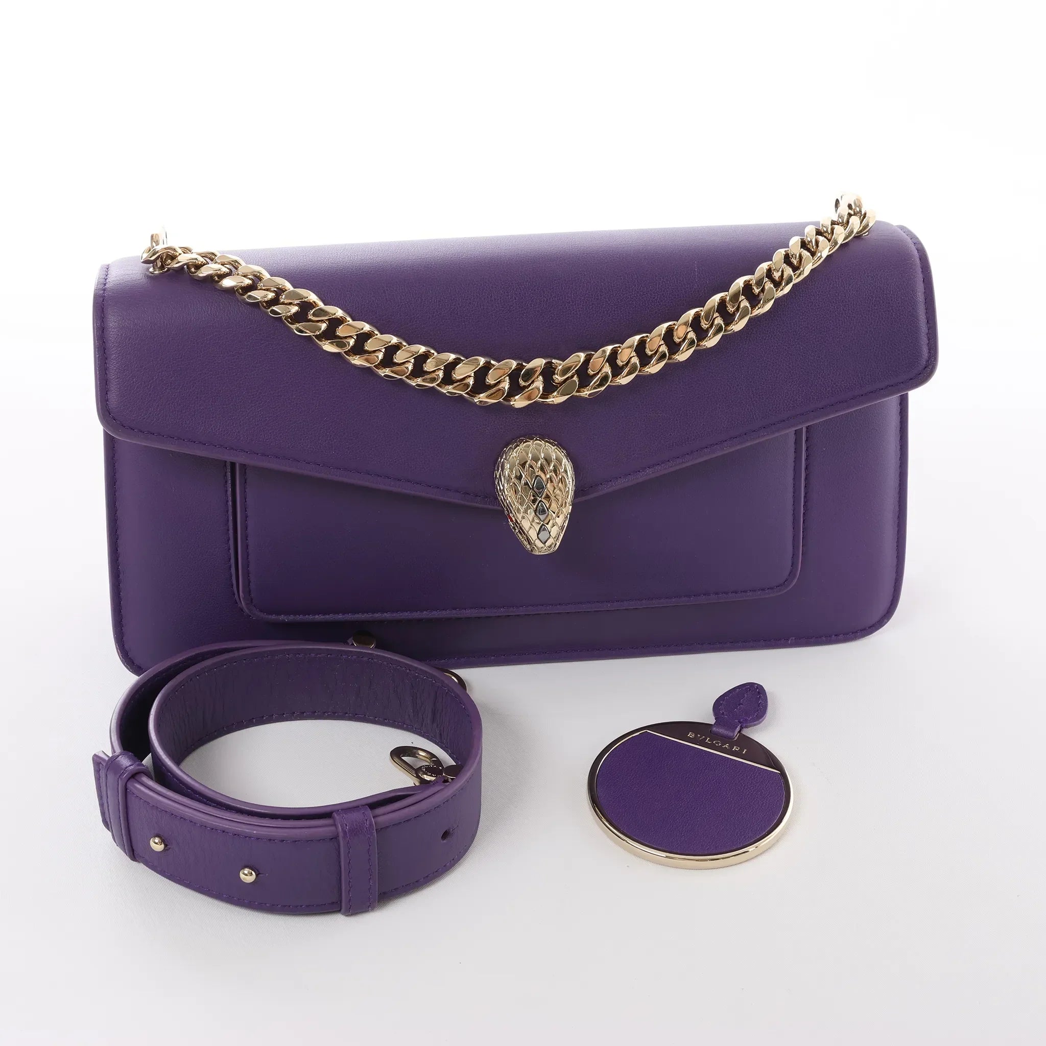 BVLGARI Serpenti Leather 2Way Chain Handbag in Purple