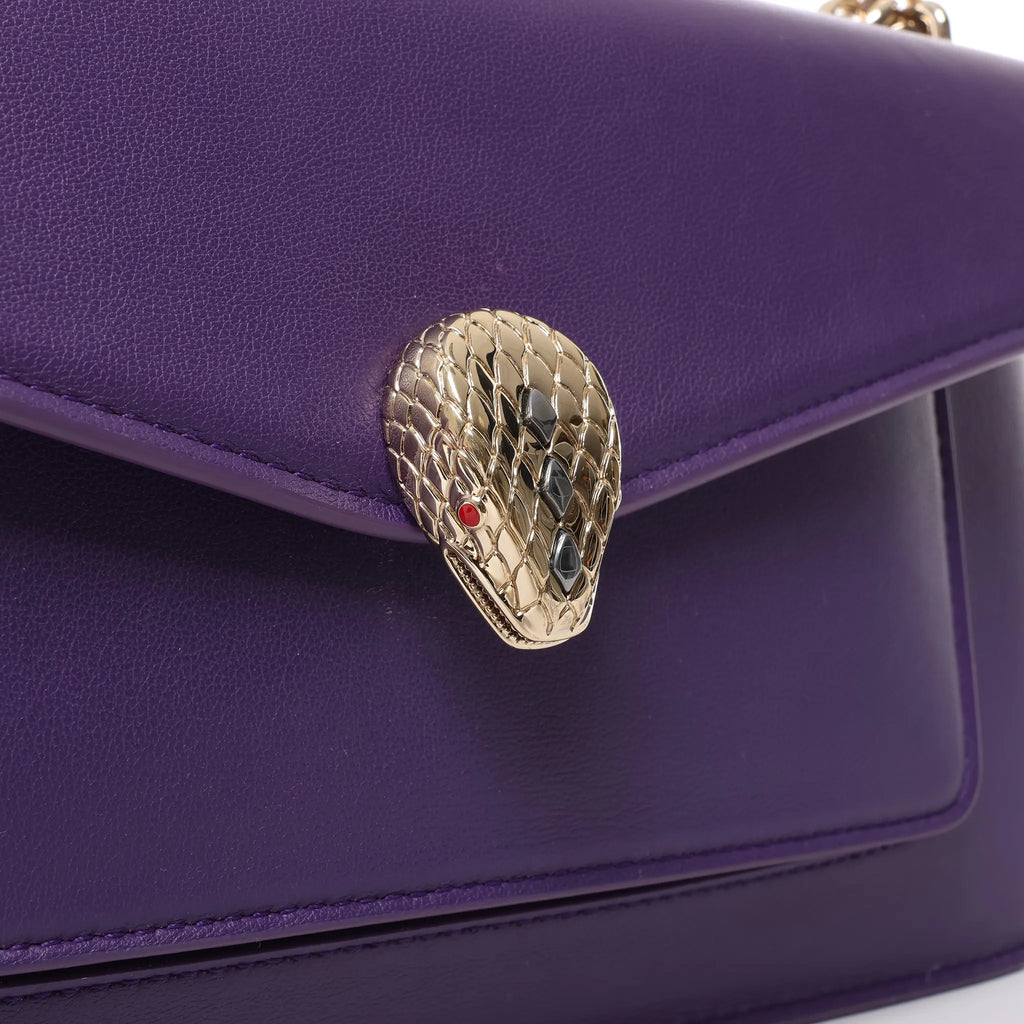 BVLGARI Serpenti Leather 2Way Chain Handbag in Purple