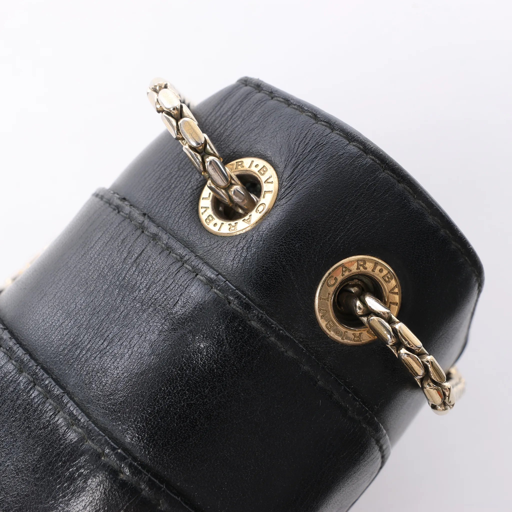 BVLGARI Serpenti Leather Chain Crossbody Bag in Black