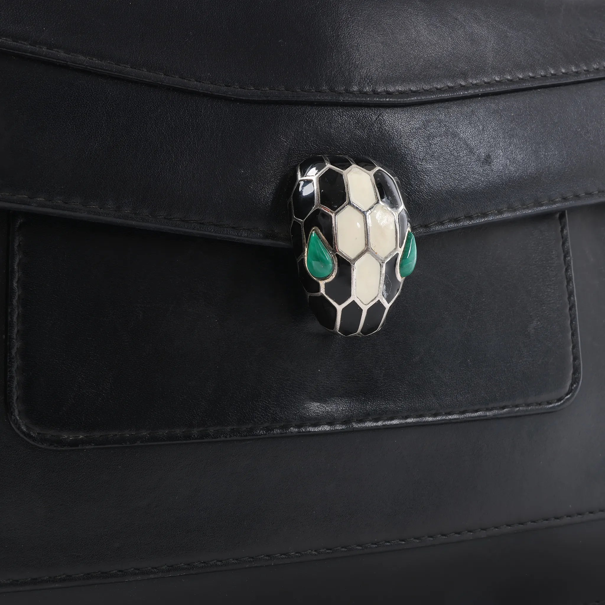BVLGARI Serpenti Leather Chain Crossbody Bag in Black