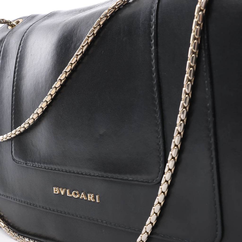 BVLGARI Serpenti Leather Chain Crossbody Bag in Black