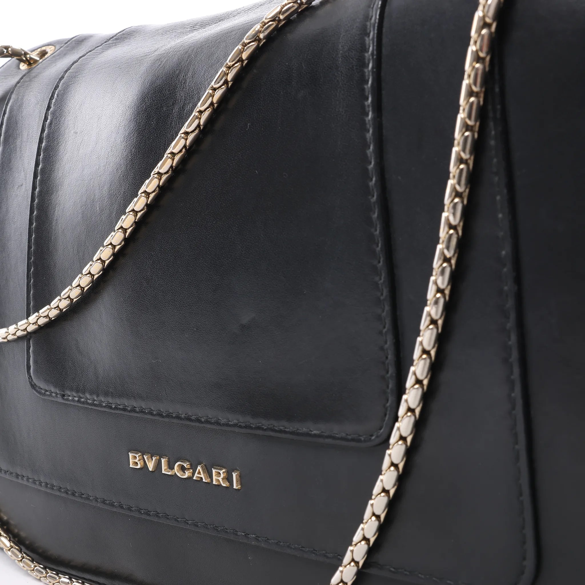 BVLGARI Serpenti Leather Chain Crossbody Bag in Black