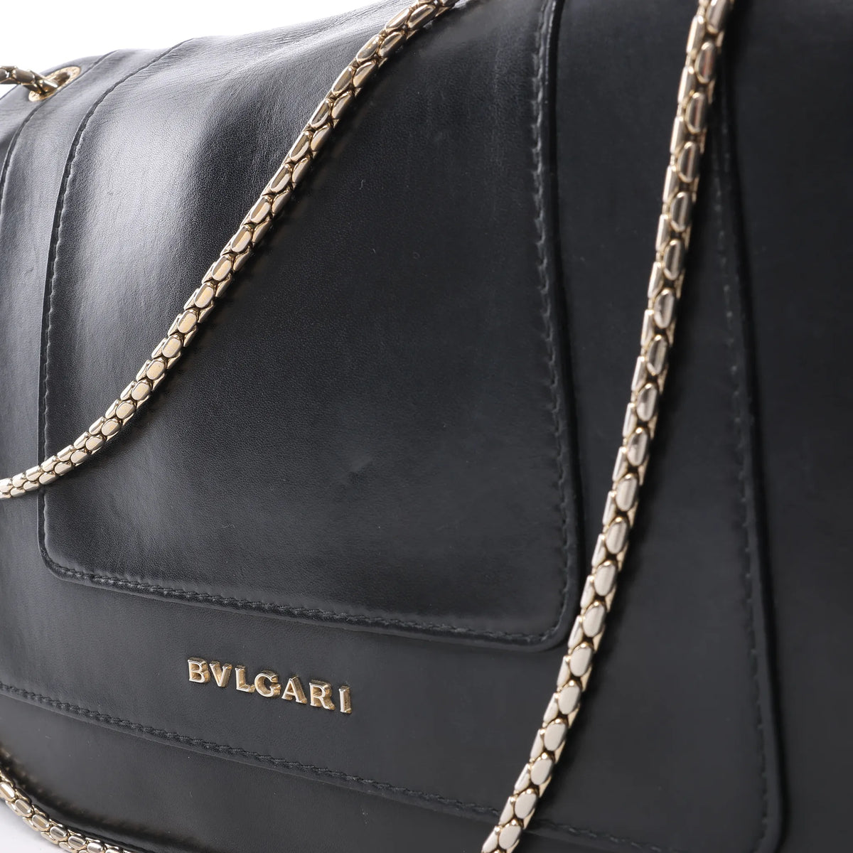 BVLGARI Serpenti Leather Chain Crossbody Bag in Black