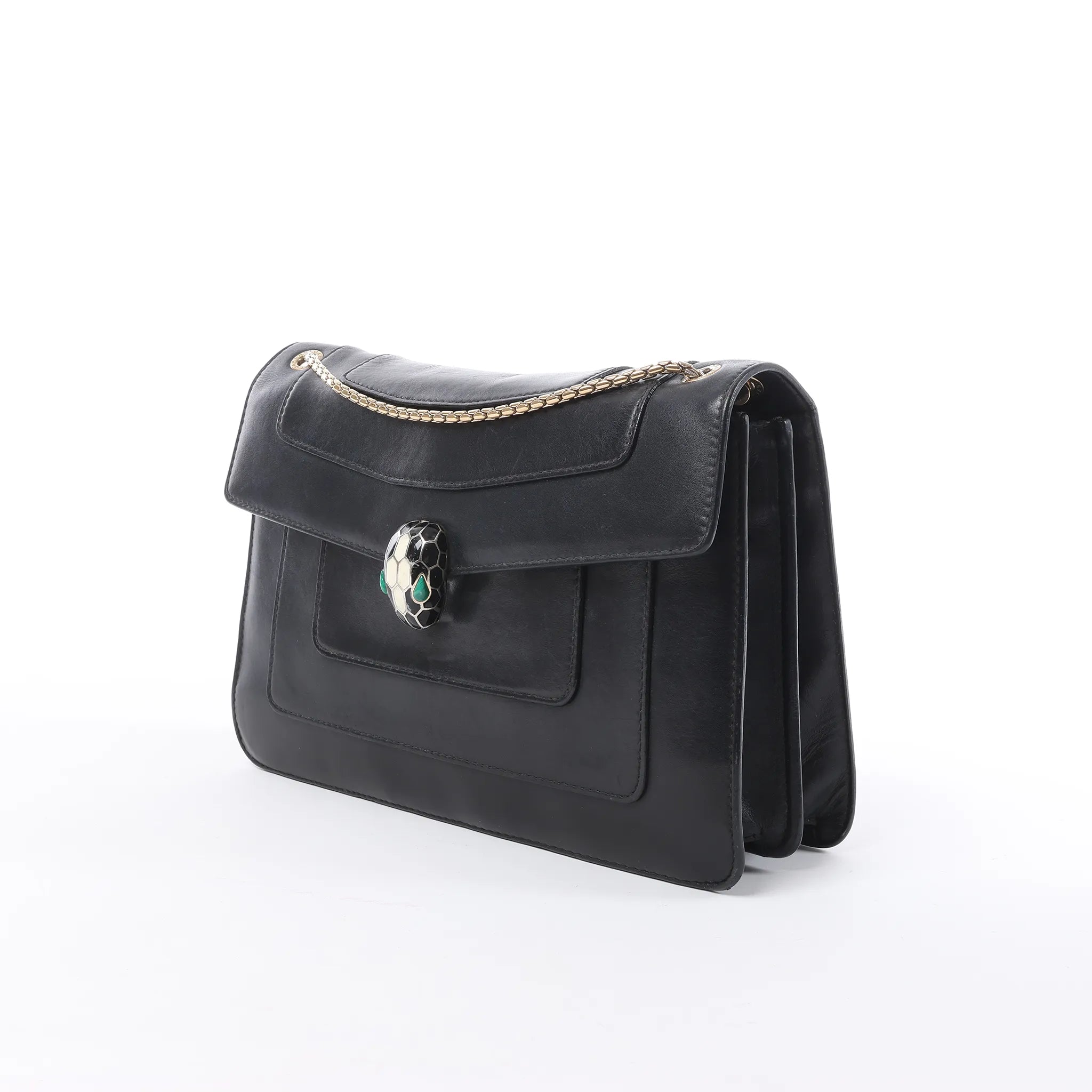 BVLGARI Serpenti Leather Chain Crossbody Bag in Black
