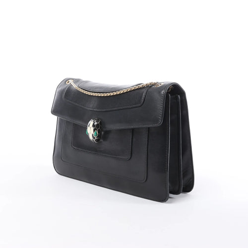 BVLGARI Bolso Bandolera de Piel Serpenti con Cadena en Negro