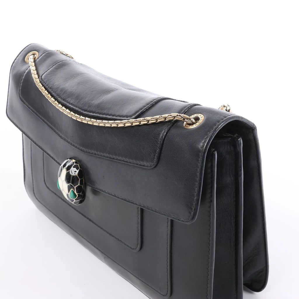 BVLGARI Serpenti Leather Chain Crossbody Bag in Black