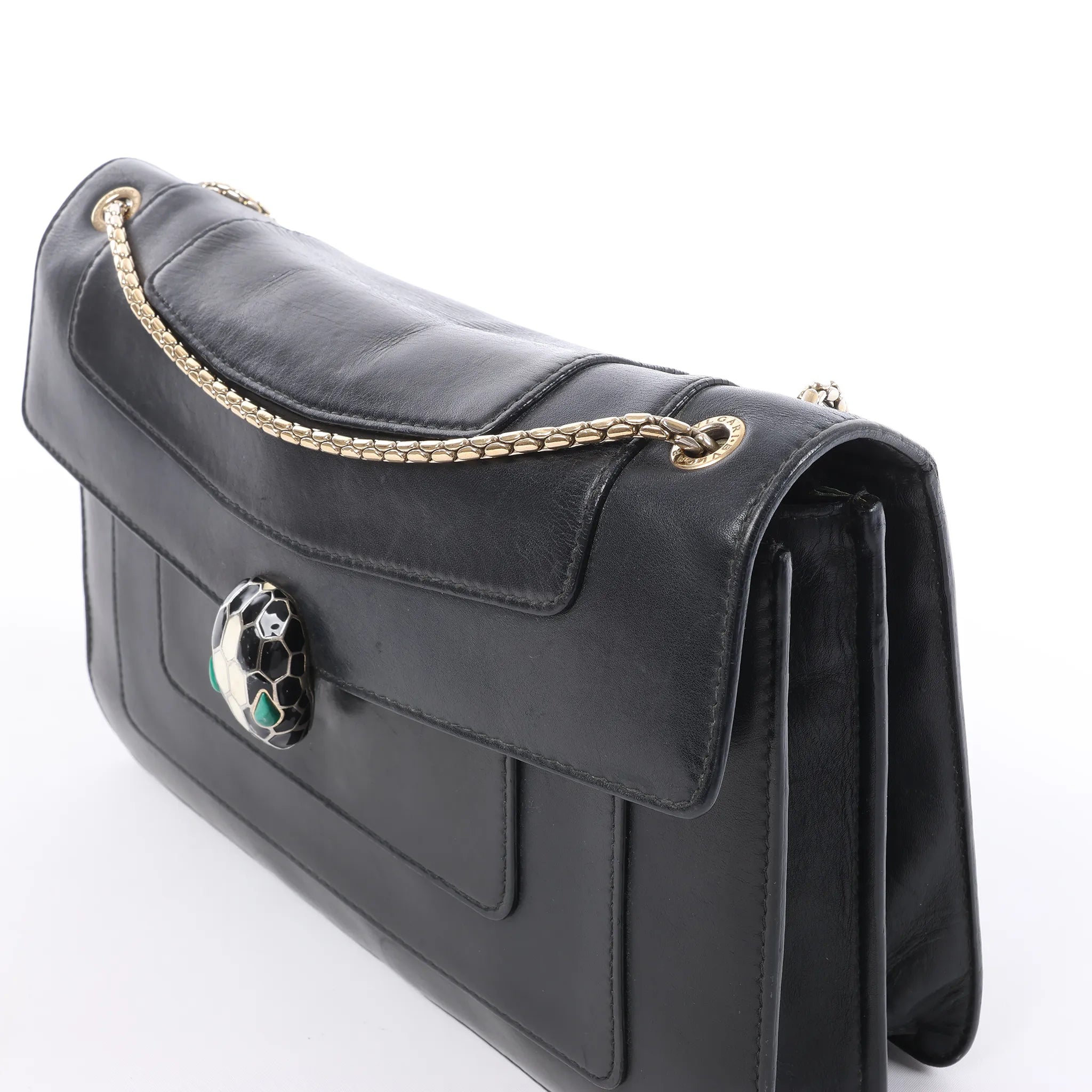 BVLGARI Serpenti Leather Chain Crossbody Bag in Black