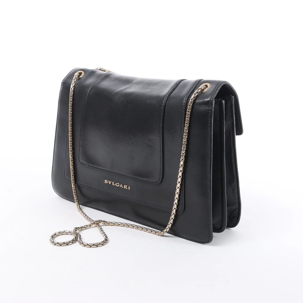 BVLGARI Serpenti Leather Chain Crossbody Bag in Black