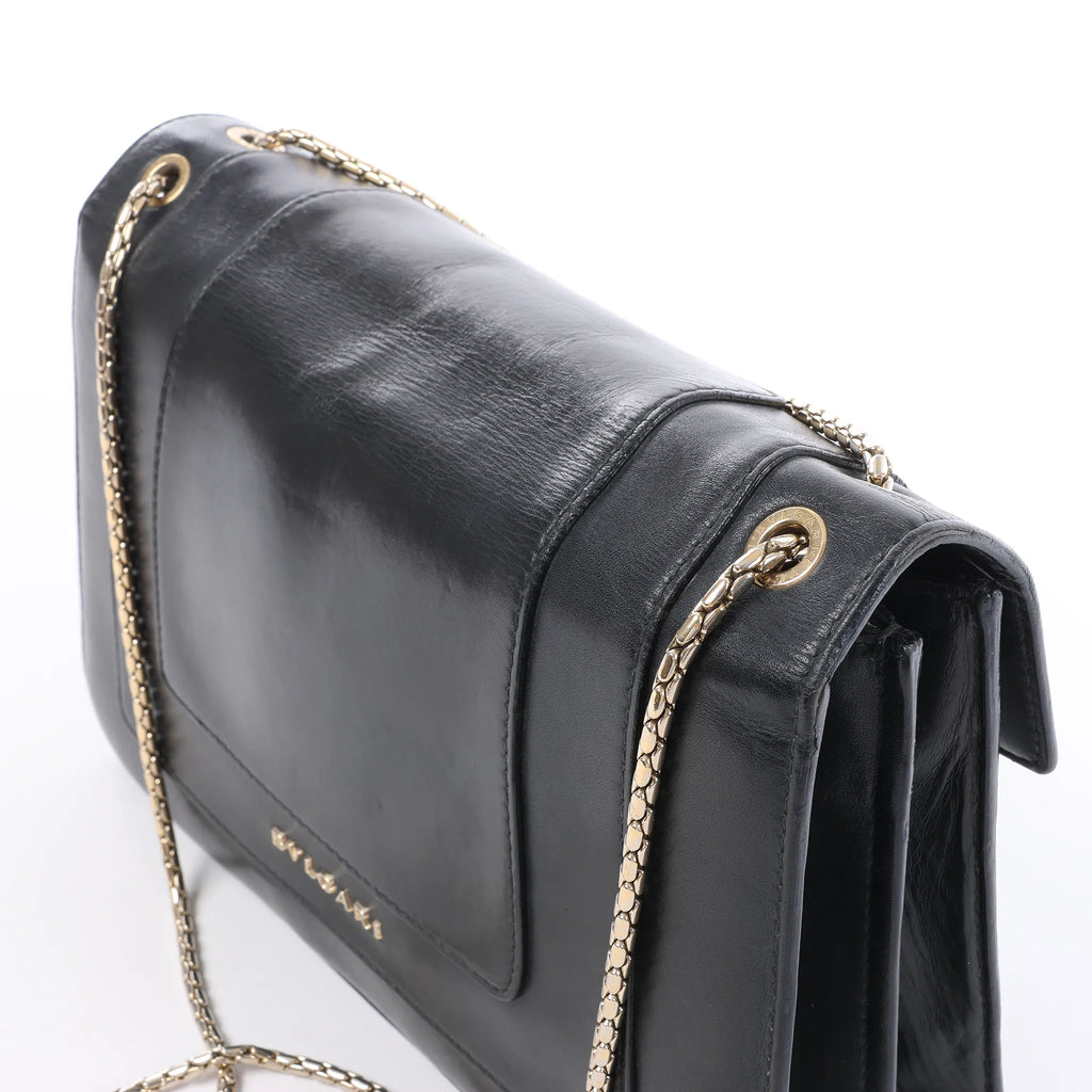 BVLGARI Serpenti Leather Chain Crossbody Bag in Black