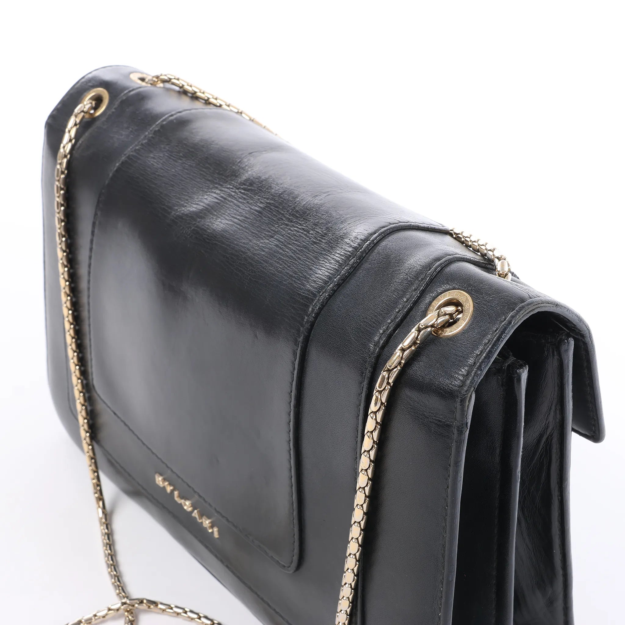 BVLGARI Serpenti Leather Chain Crossbody Bag in Black